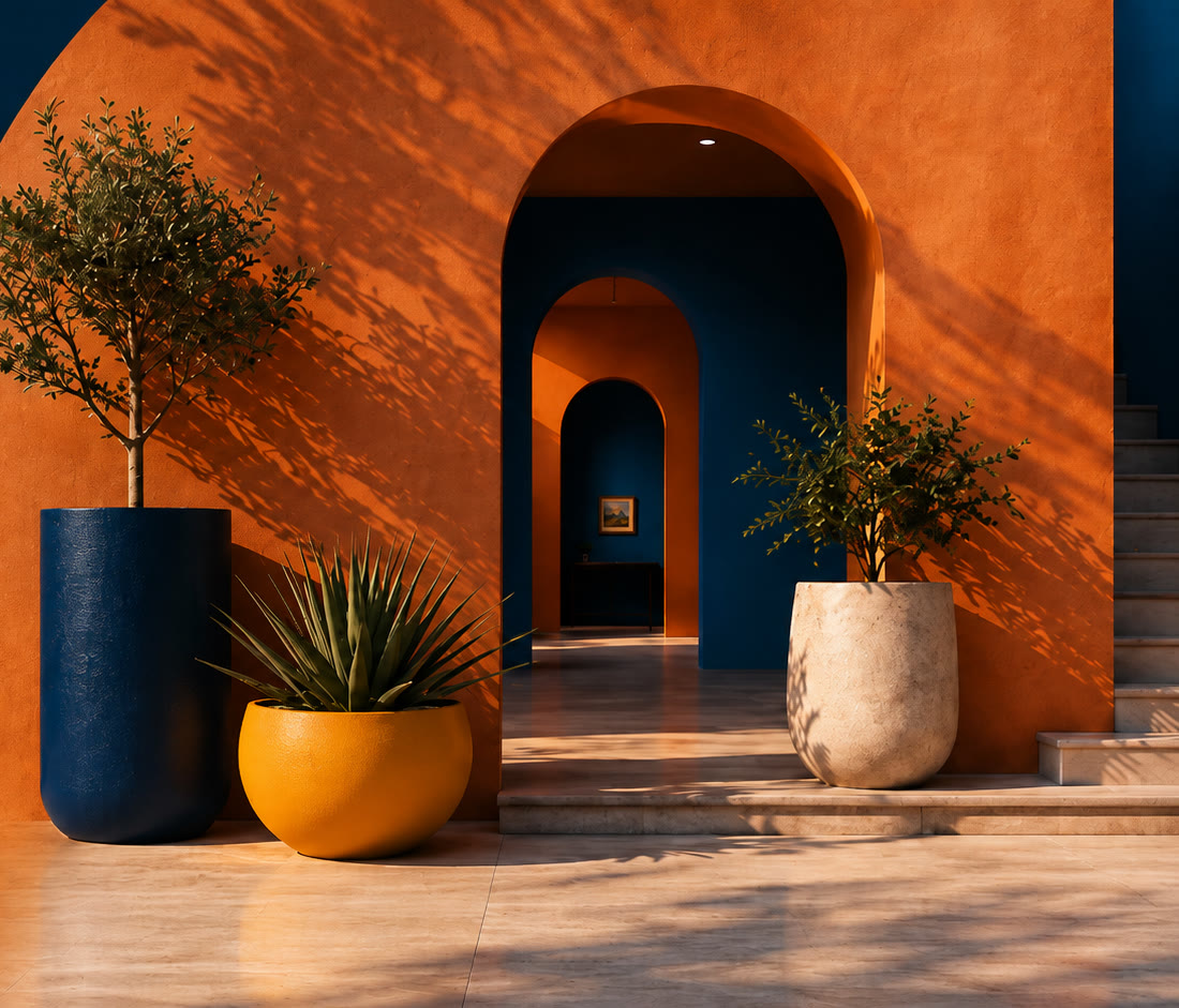 Lifestyle photo placeholder: planters styled on a sunlit terrace